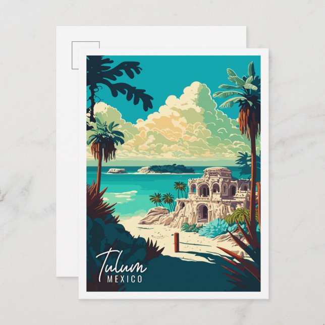 Tulum Mexico vintage travel illustration Postcard (Front/Back)