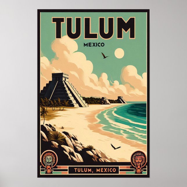 Tulum Mexico Vintage Travel Poster (Front)