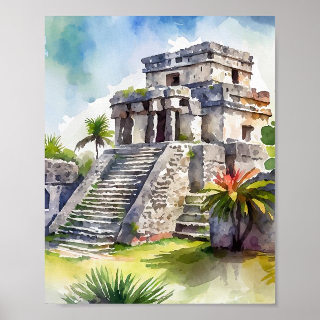 Tulum Mexico Watercolor Poster (Front)