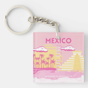 Tulum, Travel Art, Preppy Art, Pink Key Ring