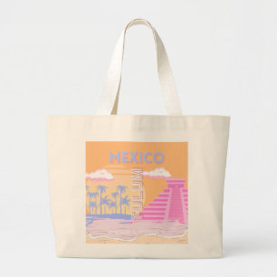 Tulum, Travel Art, Preppy Large Tote Bag
