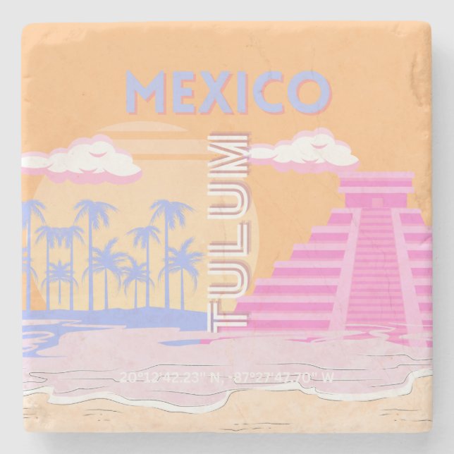 Tulum, Travel Art, Preppy Stone Coaster (Front)