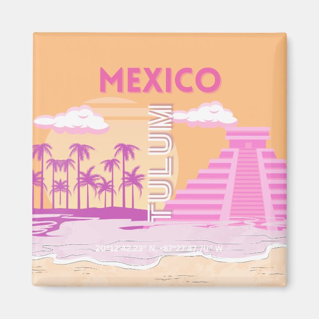 Tulum, Travel Art, Retro Art, Pink, Orange Magnet (Front)