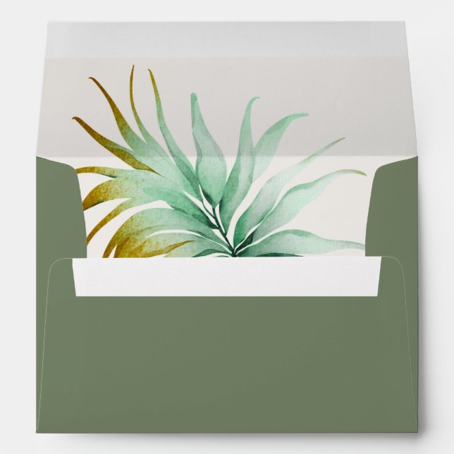 Tulum Watercolor Tropical Gold Palm Destination Envelope (Back (Bottom))