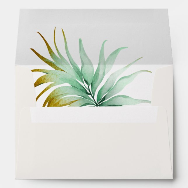 Tulum Watercolor Tropical Gold Palm Destination Envelope (Back (Bottom))