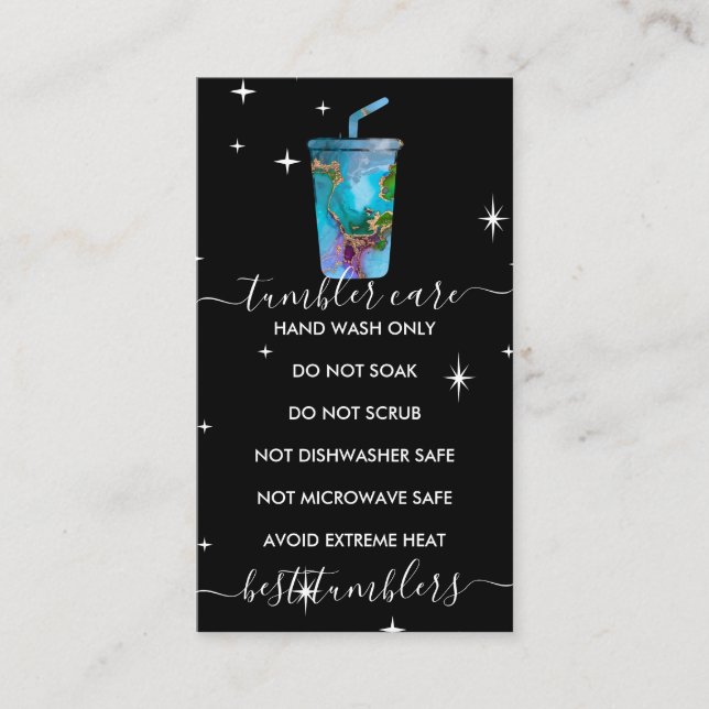 Tumbler care logo ombre marbel texture black business card (Front)