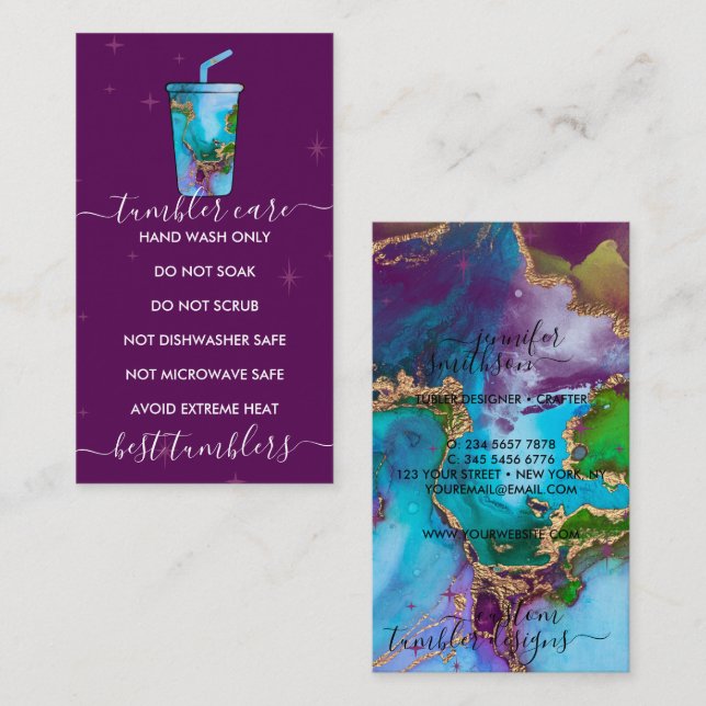 Tumbler care Purple with texture Business Card (Front/Back)