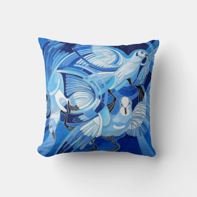 Tumbler Pigeons in Cerulean Blue Cushion (Front)