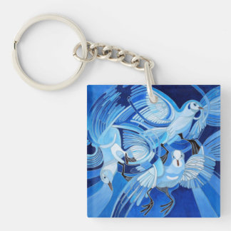 Tumbler Pigeons in Cerulean Blue Key Ring