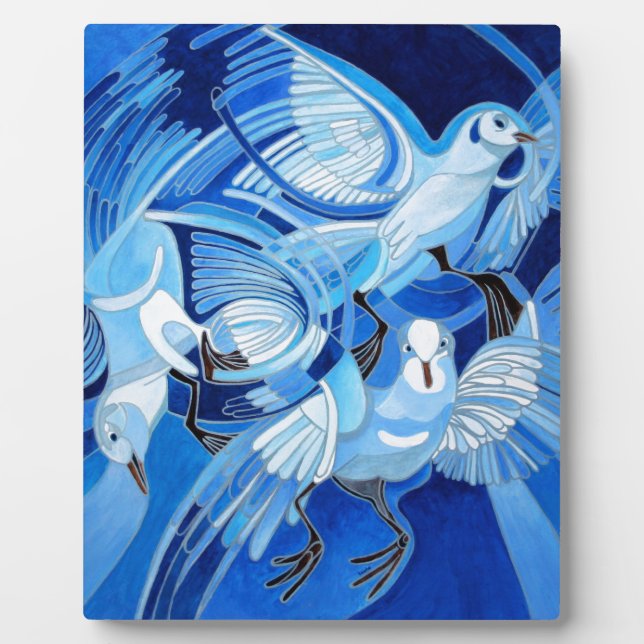 Tumbler Pigeons in Cerulean Blue Plaque (Front)