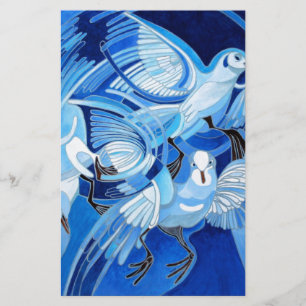 Tumbler Pigeons in Cerulean Blue Stationery