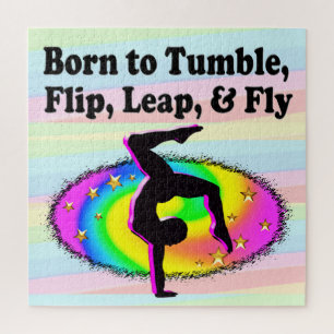 TUMBLING AND FLIPPING GYMNAST GIRL JIGSAW PUZZLE