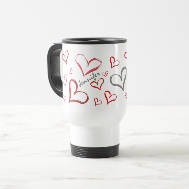 Tumbling Hearts Travel Mug (Front Left)