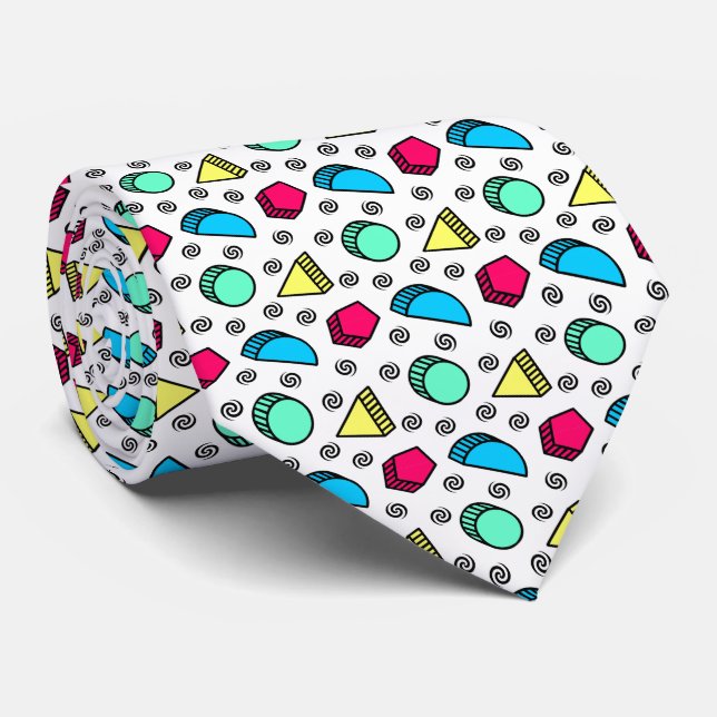Tumbling Neo Memphis Style Shapes Pattern Tie (Rolled)