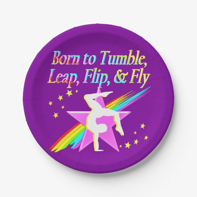 TUMBLING QUEEN GYMNAST GIRL PAPER PLATES (Front)