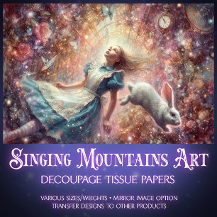 Tumbling Through Time Alice Wonderland Decoupage Tissue Paper