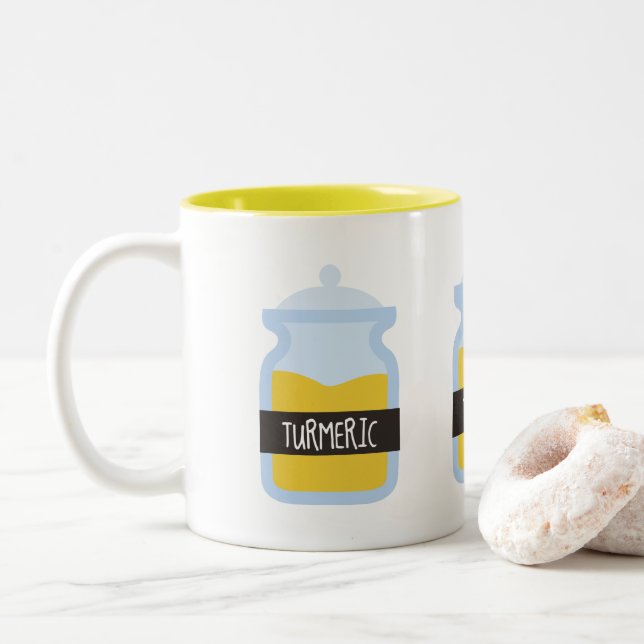 Tumeric yellow spice Two-Tone coffee mug (With Donut)