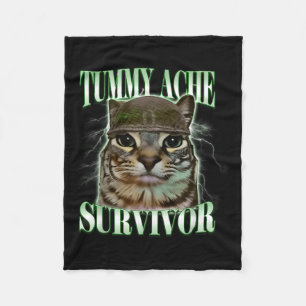 Tummy Ache Survivor Cat Meme Funny Humor Saying Ca Fleece Blanket