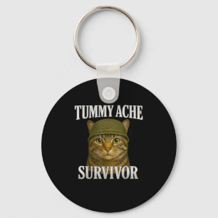 Tummy Ache Survivor Cat Meme Funny Kitten Gift Men Key Ring