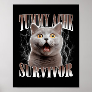 Tummy Ache Survivor Cat Meme Funny Quote Saying Ca Poster
