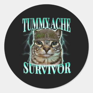Tummy Ache Survivor Cat Meme Funny Saying Cats Ani Classic Round Sticker