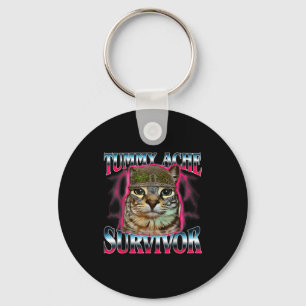 Tummy Ache Survivor Cat Meme Funny Saying Cats Ani Key Ring