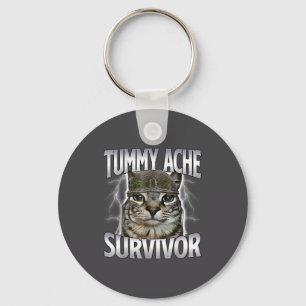 Tummy Ache Survivor Cat Meme Funny Saying Cats Ani Key Ring