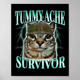 Tummy Ache Survivor Cat Meme Funny Saying Cats Ani Poster