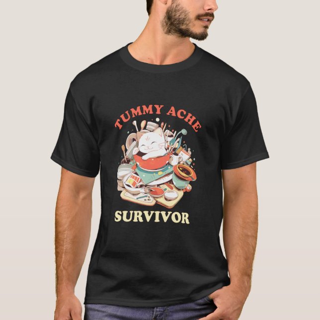 Tummy Ache Survivor Cat Meme T-Shirt (Front)