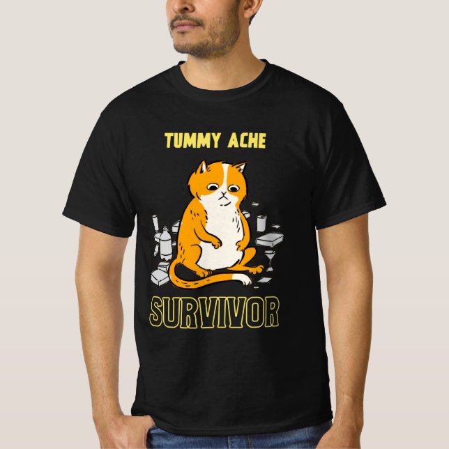 Tummy Ache Survivor Cat T-Shirt (Front)