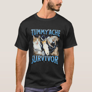 Tummy Ache Survivor Funny Cat Meme Bootleg Graphic T-Shirt