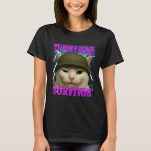 Tummy Ache Survivor Funny Cat Meme Men Women Kids T-Shirt