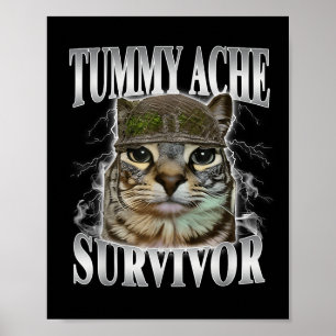 Tummy Ache Survivor Funny Cat Meme  Poster