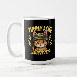 Tummy Ache Survivor Funny Cat Meme Saying Retro Coffee Mug