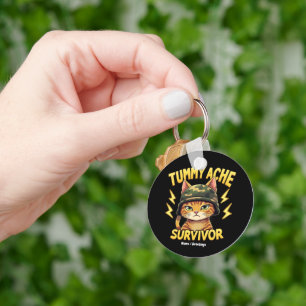 Tummy Ache Survivor Funny Cat Meme Saying Retro  Key Ring