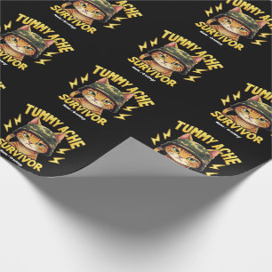 Tummy Ache Survivor Funny Cat Meme Saying Retro Wrapping Paper