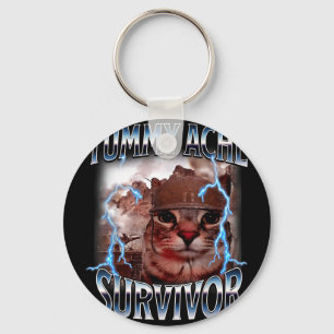 Tummy ache survivor funny cat meme survived today' key ring