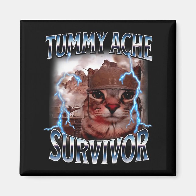 Tummy ache survivor funny cat meme survived today' magnet (Front)