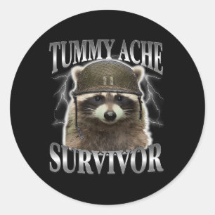 Tummy Ache Survivor Racoon Funny Saying Cats Meme Classic Round Sticker