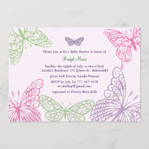 Tummy Flutters Baby Shower Invitation purple