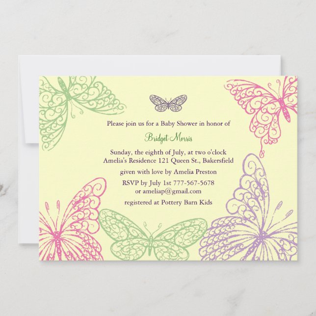 Tummy Flutters Baby Shower Invitation yellow (Front)