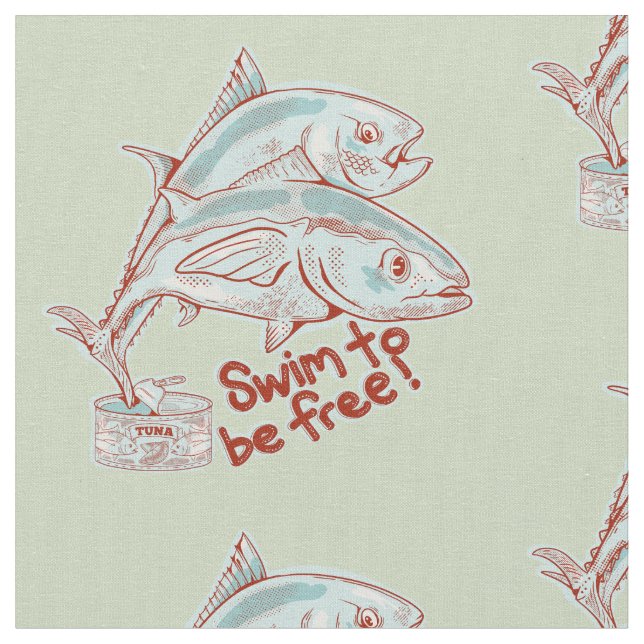 Tuna Fish esacping a tin Fabric (Close Up)