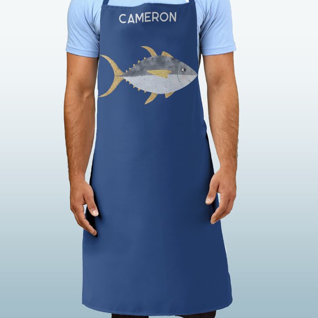 Tuna Fish Personalised Name Apron (Fun Yellowfin Tuna fish personalized name apron)