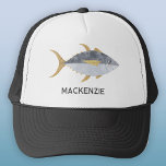 Tuna Fish Personalised Trucker Hat<br><div class="desc">Fun Tuna fish with a cheeky smile,  perfect for those who like fish,  food and fishing.  Original art by Nic Squirrell.  Change or remove the name to personalise.</div>