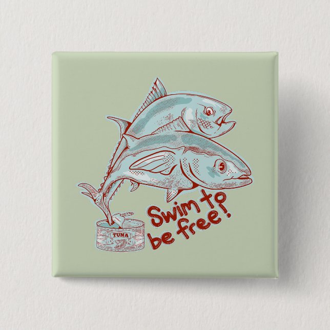 Tuna fish tin funny escape 15 cm square badge (Front)