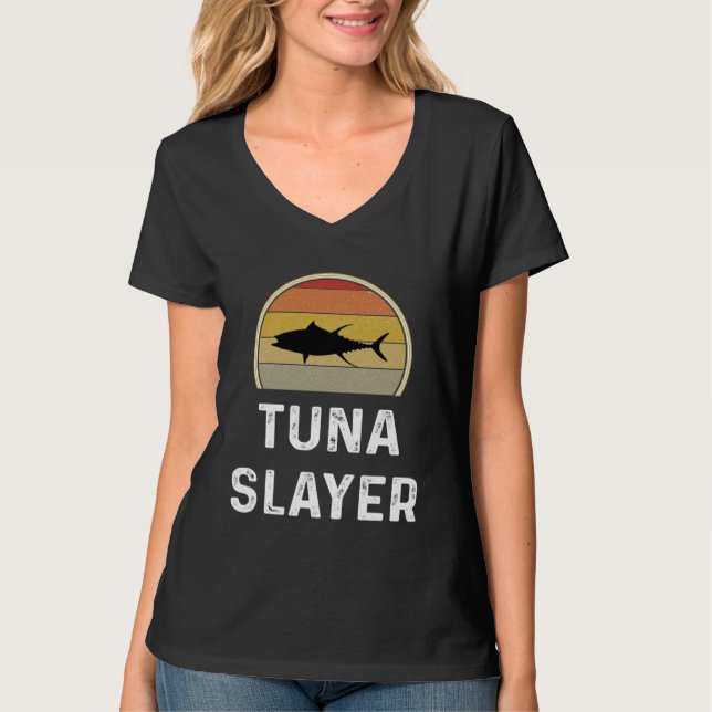 Tuna Slayer Fishing   Fisherman  Retro Fish T-Shirt (Front)