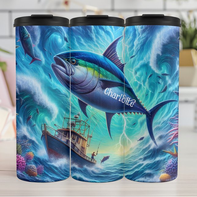 Tuna Surge: Boat, Storm, Ocean Power Thermal Tumbler (Creator Uploaded)