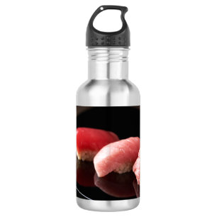Tuna sushi served on a black lacquer plate 532 ml water bottle