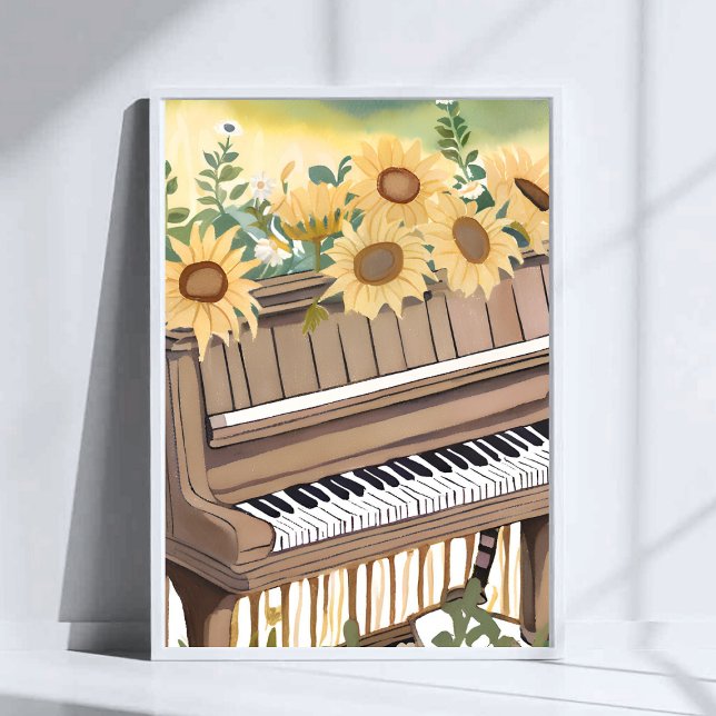 Tune in Bloom | Watercolor Sunflower Floral Piano Poster (Creator Uploaded)