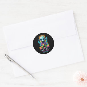 Tuned in Zoned out Coffee On   Cute Alien Art Classic Round Sticker